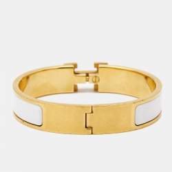 Hermes Clic H White Enamel Gold Plated Bracelet