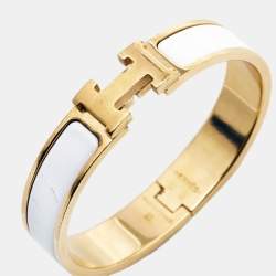 Hermes Clic H White Enamel Gold Plated Bracelet