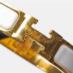 Hermes Clic H White Enamel Gold Plated Bracelet
