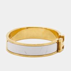 Hermes Clic H White Enamel Gold Plated Bracelet