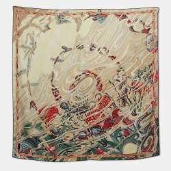 Pre Owned Hermes Cream De la Mer Au Ciel Silk Square Scarf