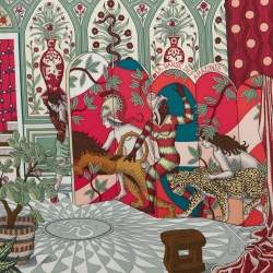 Hermes Pink/Green La Danse Des Amazones Silk Scarf