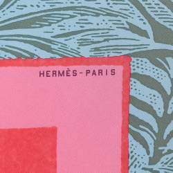 Pre Owned Hermès Rose Vif/Bleu Cavalier en Formes Silk Scarf