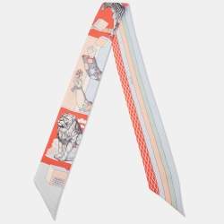 Hermes Multicolor Lion Tiger Print Silk Twilly