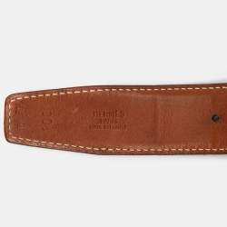 Pre Owned Hermes Black/Fauve Barenia/Box Leather H Buckle Reversible Belt 100CM