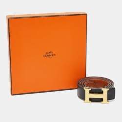 Pre Owned Hermes Black/Fauve Barenia/Box Leather H Buckle Reversible Belt 100CM