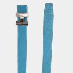 Pre Owned Hermes Black/Bleu Jean Box/Togo Leather Cadena H Reversible Belt 110CM