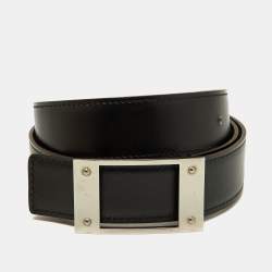 Hermes Black/Chocolat Box and Togo Leather Buckle Reversible Belt 85CM