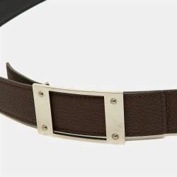 Hermes Black/Chocolat Box and Togo Leather Buckle Reversible Belt 85CM