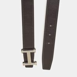 Hermes Graphite/Vert De Gris Chamonix and Togo Leather Agora Buckle Belt 80 CM
