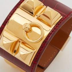 Pre Owned Hermès Collier de Chien Alligator Leather Gold Plated Bracelet