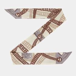 Hermes Beige Maillons Silk Twilly Scarf