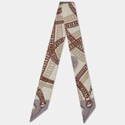Hermes Beige Maillons Silk Twilly Scarf