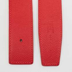 Hermes Rouge H/Rouge Casaque Swift and Epsom Leather Reversible Belt Strap 95 CM