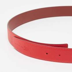 Hermes Rouge H/Rouge Casaque Swift and Epsom Leather Reversible Belt Strap 95 CM
