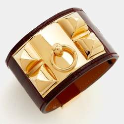 Hermes Collier De Chien Alligator Leather Gold Plated Bracelet