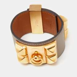 Hermes Collier de Chien Leather Gold Plated Bracelet