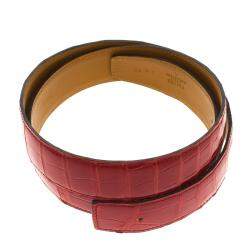 Pre Owned Hermes Red Porosus Crocodile Belt Strap 90 CM