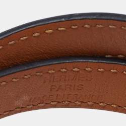 Pre Owned Hermes Kelly Black Leather Gold Plated Double Tour Bracelet