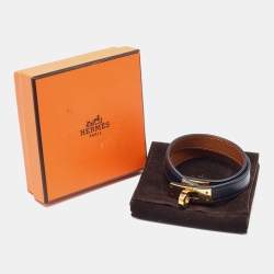 Pre Owned Hermes Kelly Black Leather Gold Plated Double Tour Bracelet