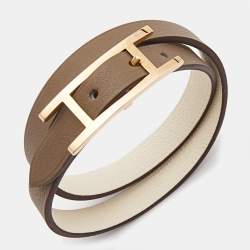 Hermès Behapi Leather Gold Tone Bracelet