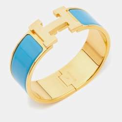Hermès Clic Clac H Blue Enamel Gold Plated Bracelet