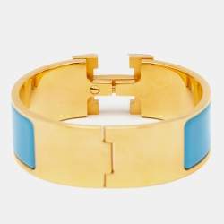 Hermès Clic Clac H Blue Enamel Gold Plated Bracelet