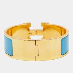 Hermès Clic Clac H Blue Enamel Gold Plated Bracelet