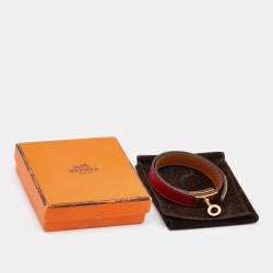 Hermes Kelly Red Swift Leather Gold Plated Double Tour Bracelet