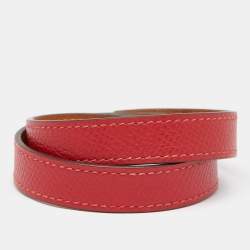 Hermes Kelly Red Swift Leather Gold Plated Double Tour Bracelet