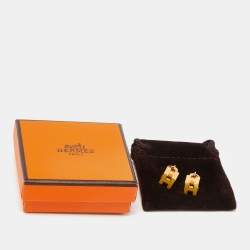 Pre Owned Hermès Cage d'H Yellow Lacquer Gold Plated Stud Earrings