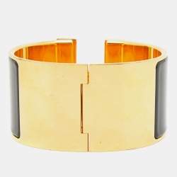Pre Owned Hermes Clic Clac H Enamel Gold Plated Extra Wide Bracelet
