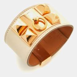 Hermes Collier De Chien Leather Rose Gold Tone Bracelet