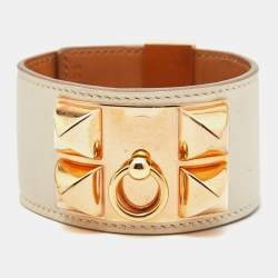 Hermes Collier De Chien Leather Rose Gold Tone Bracelet