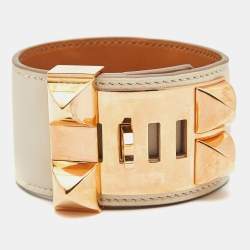 Hermes Collier De Chien Leather Rose Gold Tone Bracelet