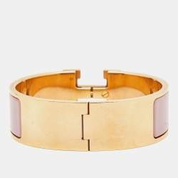 Pre Owned Hermes Clic Clac H Enamel Gold Plated Bracelet