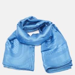 Hermes Blue Patterned Silk Satin Coaching Scarf