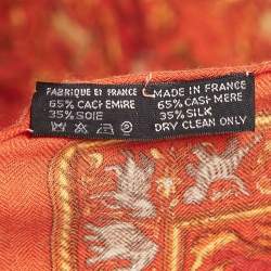Pre Owned Hermes Orange Cashmere and Silk Chasse En Inde Scarf