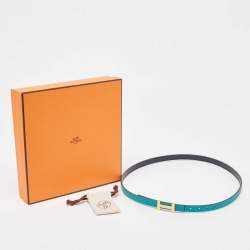 Hermes Vert Verone/Bleu Swift Leather Focus Buckle Reversible Belt 75 CM