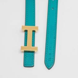 Hermes Vert Verone/Bleu Swift Leather Focus Buckle Reversible Belt 75 CM