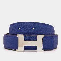 Hermes Bleu Marine/Bleu Electrique Box and Togo Leather Constance Reversible Belt 90 CM