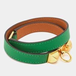 Pre Owned Hermès  Rivale Double Tour Leather Gold Plated Bracelet M