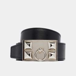 Hermes Orange/Black Togo and Chamonix Collier de Chien Belt 95CM