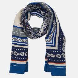 Pre Owned Hermes Bleu Roy Selle De Dignitaire Cashmere & Silk Shawl