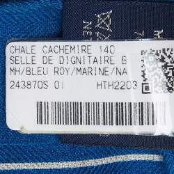 Pre Owned Hermes Bleu Roy Selle De Dignitaire Cashmere & Silk Shawl