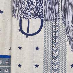 Pre Owned Hermes Bleu Roy Selle De Dignitaire Cashmere & Silk Shawl