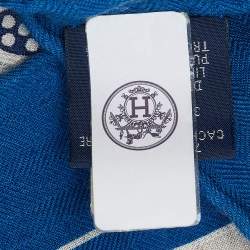Pre Owned Hermes Bleu Roy Selle De Dignitaire Cashmere & Silk Shawl