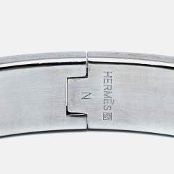 Pre Owned Hermès Clic H White Enamel Palladium Plated Narrow Bracelet
