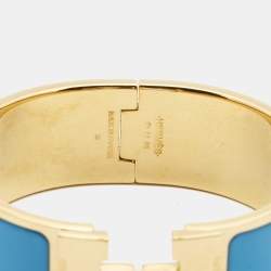 Pre Owned Hermes Clic Clac H Blue Enamel Gold Plated Bracelet