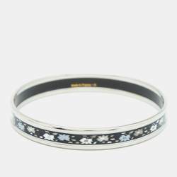 Pre Owned Hermes Printed Enamel Palladium Plated Bangle Bracelet